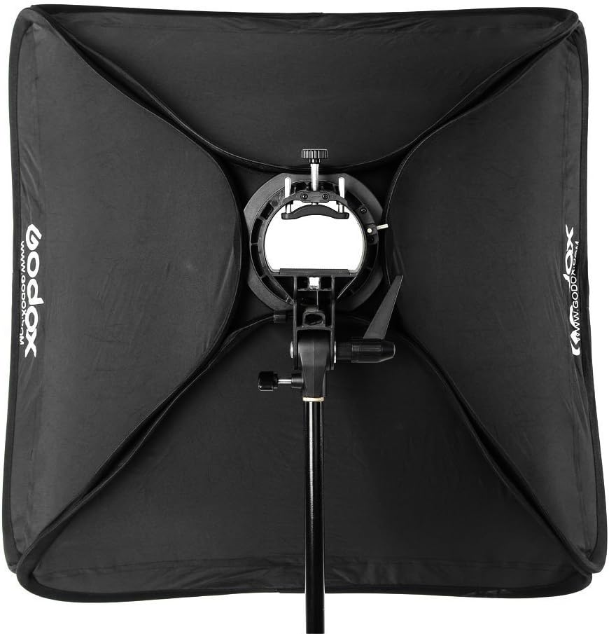 Godox Foldable Softbox 60cm x 60cm 24x24 inchs Bowen Mount S-Type Bracket with Carrying Bag for Outdoor Wedding Shooting Professional Photograph Camera Flash Lighting Kit
