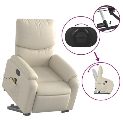 Electric Massaging Chairs Stand up Massage Recliner Chair Cream Faux Leather,Power Lift Massage Recliner with Manual Reclining Function for Elderly Furniture for Living Room