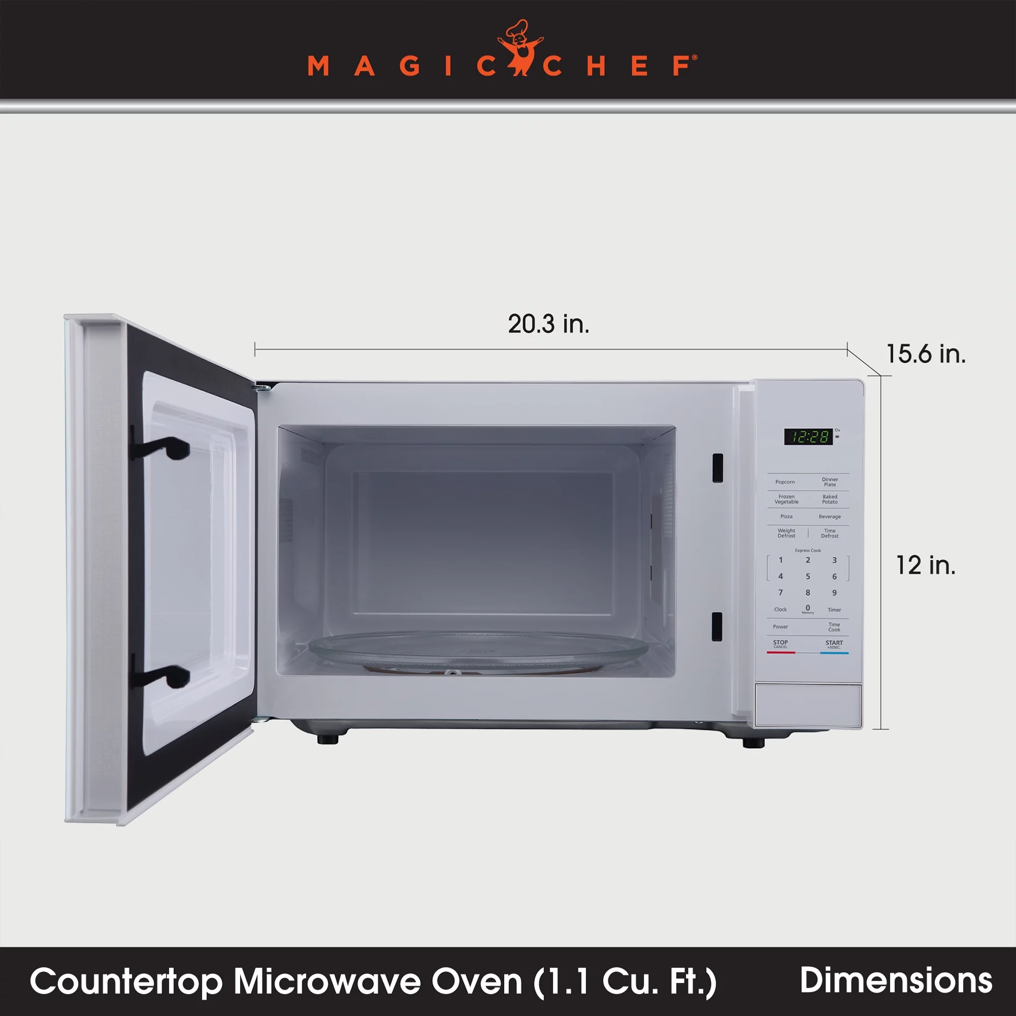 Magic Chef MC110MW Countertop Microwave Oven, 1,000 Watts, White