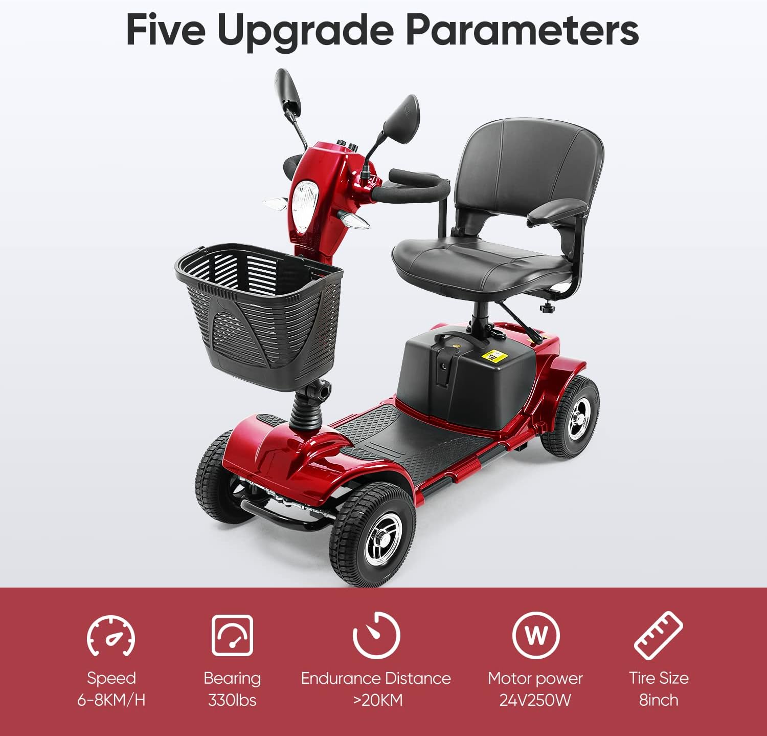 4 Wheel Mobility Scooters, Upgrade Electric Power Mobile Scooter for Seniors Adult with Lights Collapsible and Compact Duty Travel w/Basket Extended Battery