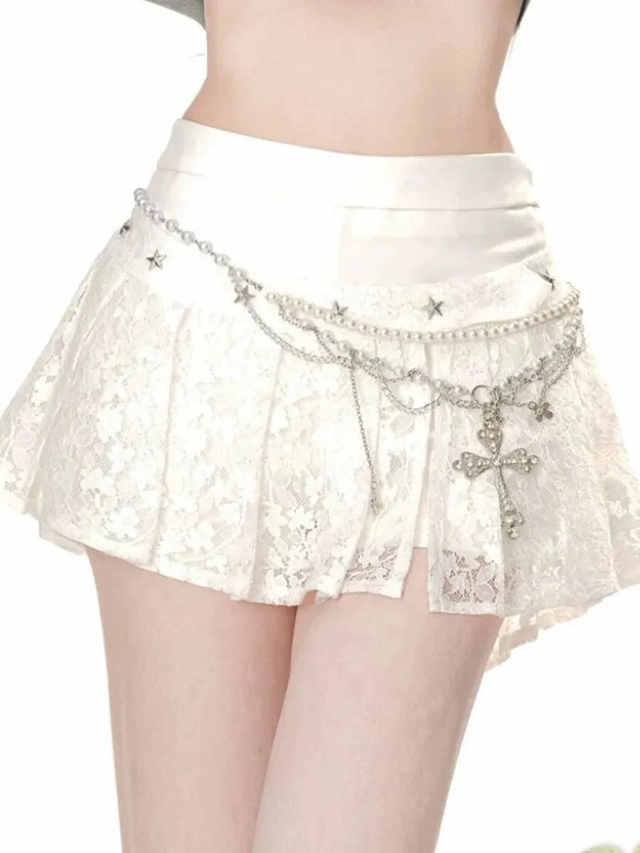 'Spring Ballet' Coquette Lace Pleated Mini Skirt