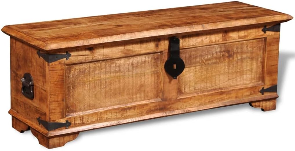 Wooden Storage Chest, Solid Wood Storage Chest Rustic Wood Treasure Box, Sturdy Large Storage Trunk for Living Room, Bedroom 43.3" x 13.8" x 15.7" -AA