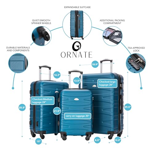 Luggage Sets 3 Piece Luggage Set - Hard luggage sets with spinner wheels and TSA Lock - Lightweight Expandable Suitcase Set (sizes 20",24",28") (rose gold)