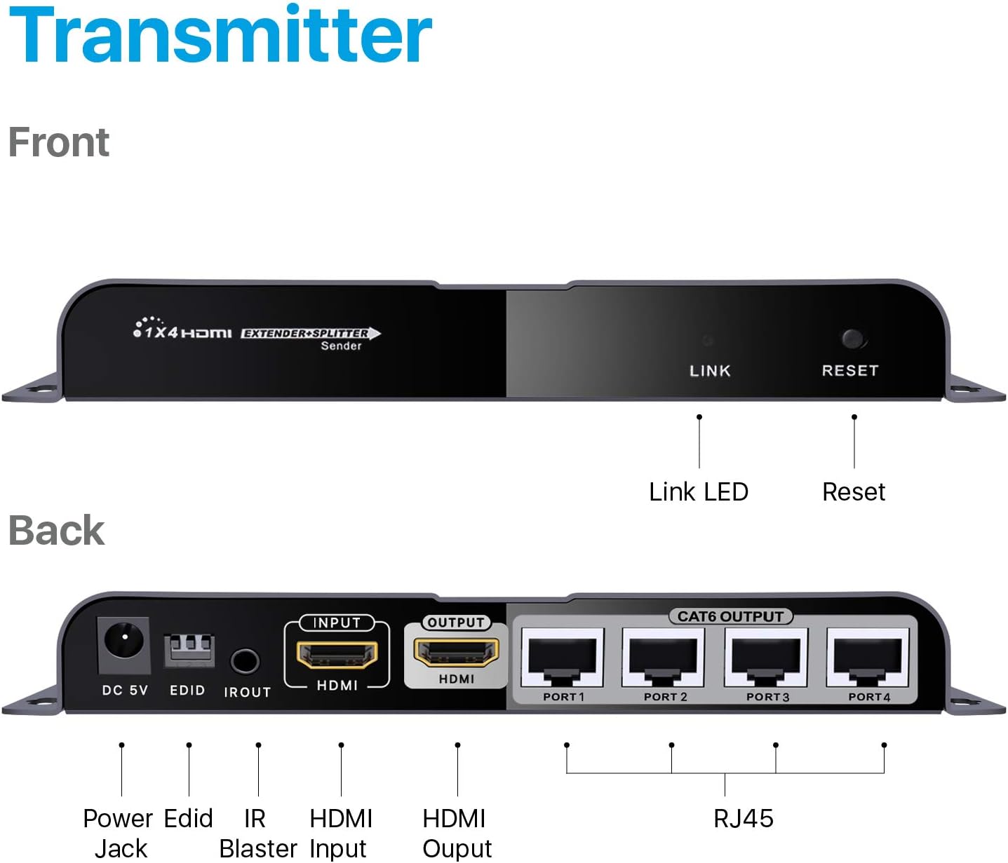 TNP HDMI Extender Splitter over Ethernet Cat6/Cat7 Cable w/ IR Remote Control Extension Support - Extend Long Distance HDMI Singal Distribution Kit Relay Hub Amplifier (8 Port - 1 Input 8 Outputs)