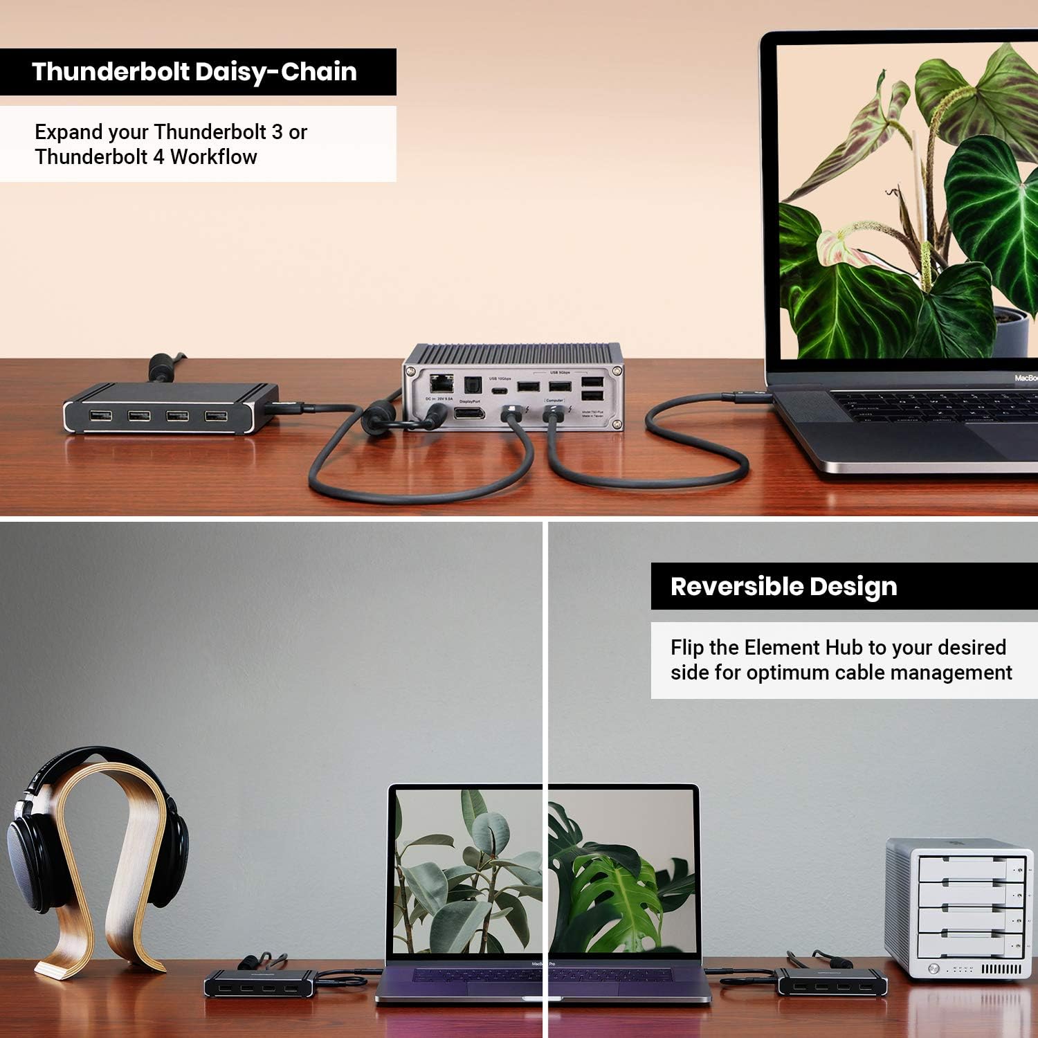 CalDigit Thunderbolt 4 Element Hub - Universal Multi-Port Hub, 4X Thunderbolt 4/USB4 Ports, 4X USB 3.2 Gen2 10Gb/s Ports, Single display up to 8K or Dual 4K 60Hz Displays, 60W Charging with 0.8m Cable