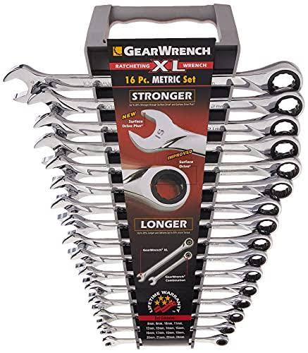 GearWrench 85099 16 Piece Metric XL Ratcheting Combination Wrench Set