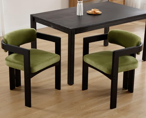 chairus Modern Dining Chairs Set of 4 PU Leather Dining Room Chairs Upholstered Cushion Walnut Wood Frame, Black