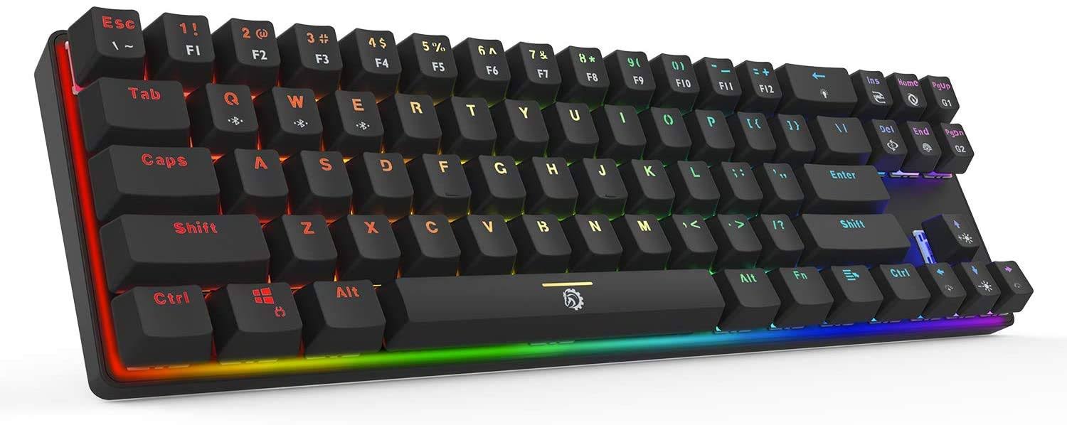 DREVO Calibur 71 Key Gaming Mechanical Keyboard Wireless Bluetooth 4.0 / USB Wired, RGB LED Backlit, Brown Switch-Black