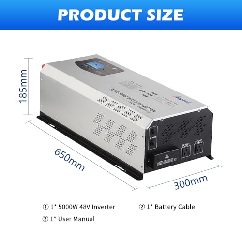 Off Grid Inverter Charger 5000W Peak 15000W DC 48V to 120V/240V AC Split Phase Output, with Battery AC Charger, Low Frequency Pure Sine Wave Inverter for Solar Home