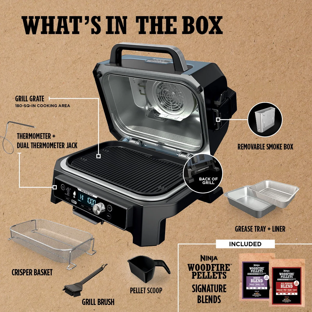 Ninja Woodfire ProConnect XL Outdoor 7-in-1 Grill & Smoker, App Enabled, Outdoor Air Fryer, Woodfire Technology, OG900