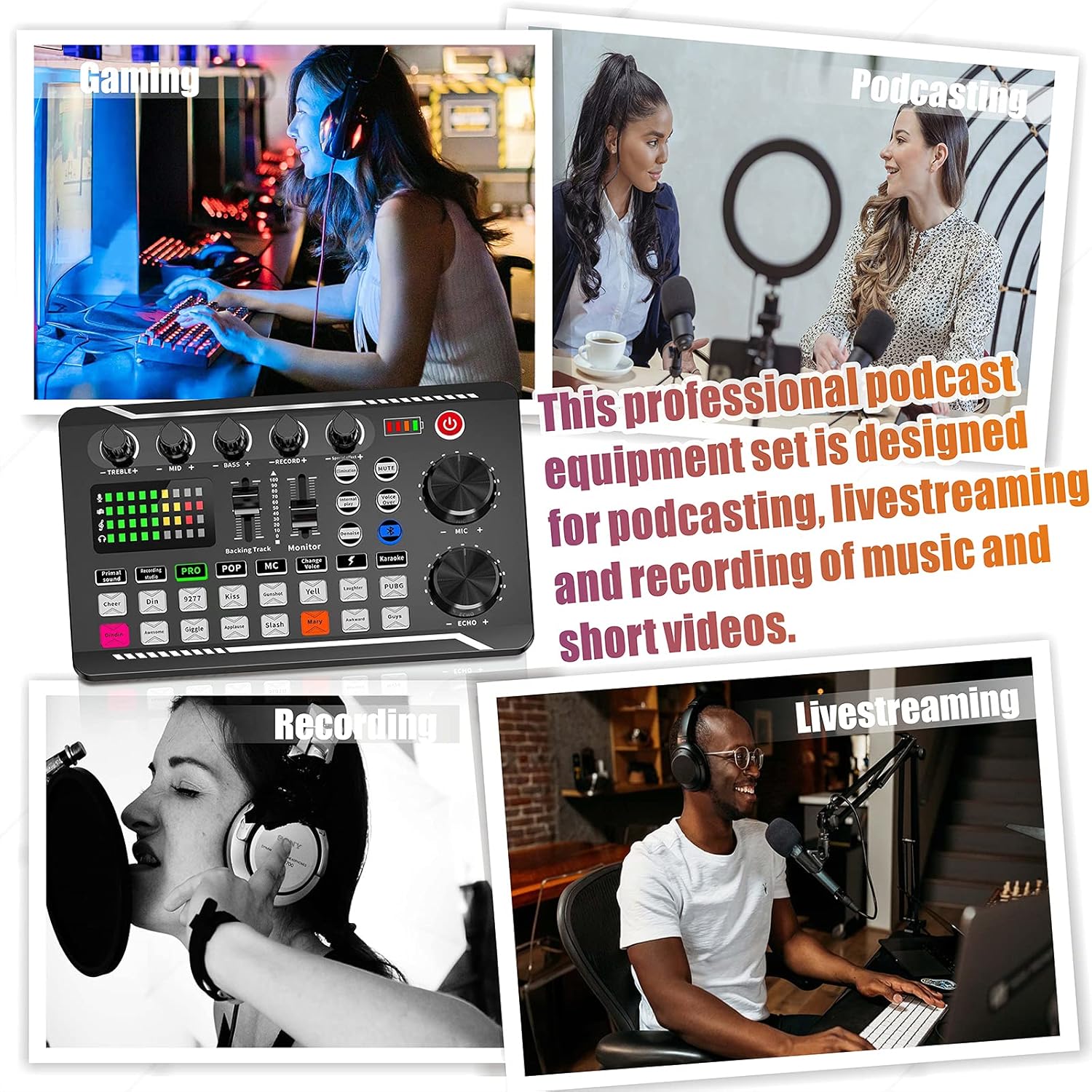 Podcast Equipment Bundle, Cardioid Pickup Podcast Microphone (120kHz/24 bit) and Professional Audio Mixer, Compatible with PC/Laptop/Smartphone, Prefect for Streaming/Podcasting/Gaming