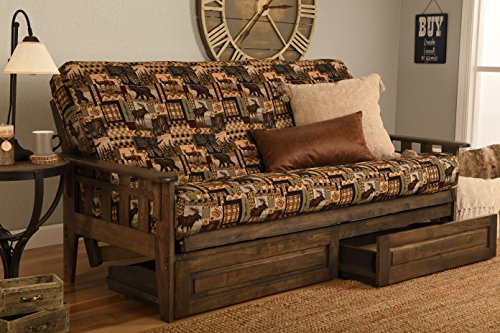Kodiak Furniture Tucson Full Futon Set in Rustic Walnut Finish with Storage Drawers, Oregon Trail Java