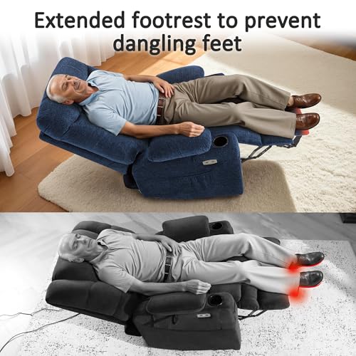 MCombo Power Lift Recliner Chair with Extended Footrest for Elderly People, Fabric 7287 (Navy Blue, Medium)