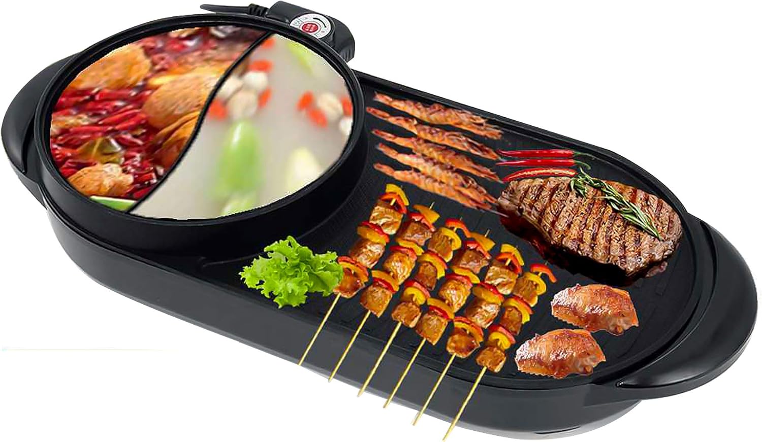 Electric Grill Hot Pot - Double Pot Barbecue Integrated Cooker with 2-in-1 Multifunctional Portable Design for Electric Baking and Barbecue - Perfect for Indoor and Outdoor Cooking Needs!