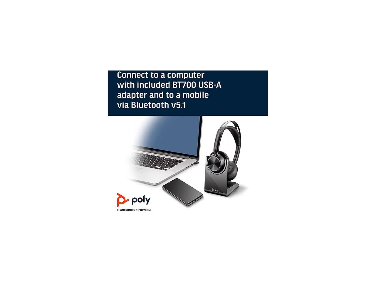 Poly - Voyager Focus 2 UC USB-A Headset with Stand (Plantronics) - Bluetooth Stereo Headset with Boom Mic - USB-A PC/Mac Compatible - Active Noise Canceling - Works with Teams (Certified), Zoom & more