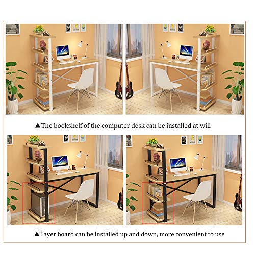 Solid Wood Desk Desktop Computer Desk,Modern Study Desk with Bookshelf Study Desk PC Laptop Desk Workbench,Small Space Office Desk Workstation (110cm Teak 110cm Teak)