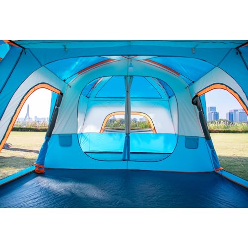 KTT Extra Large Tent 10-12-14 Person(Style-B),Family Cabin Tents,2 Rooms,3 Doors and 3 Windows with Mesh,Straight Wall,Waterproof,Double Layer,Big Tent for Outdoor,Picnic,Camping,Family Gathering