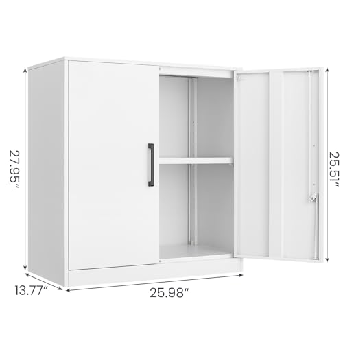 GREATMEET Metal Wall Cabinet, Wall Mount Metal Cabinet for Garage Storage, Locking Cabinet with Doors and Adjustable Shelf, Steel White Cabinet for Utility Room, Garage
