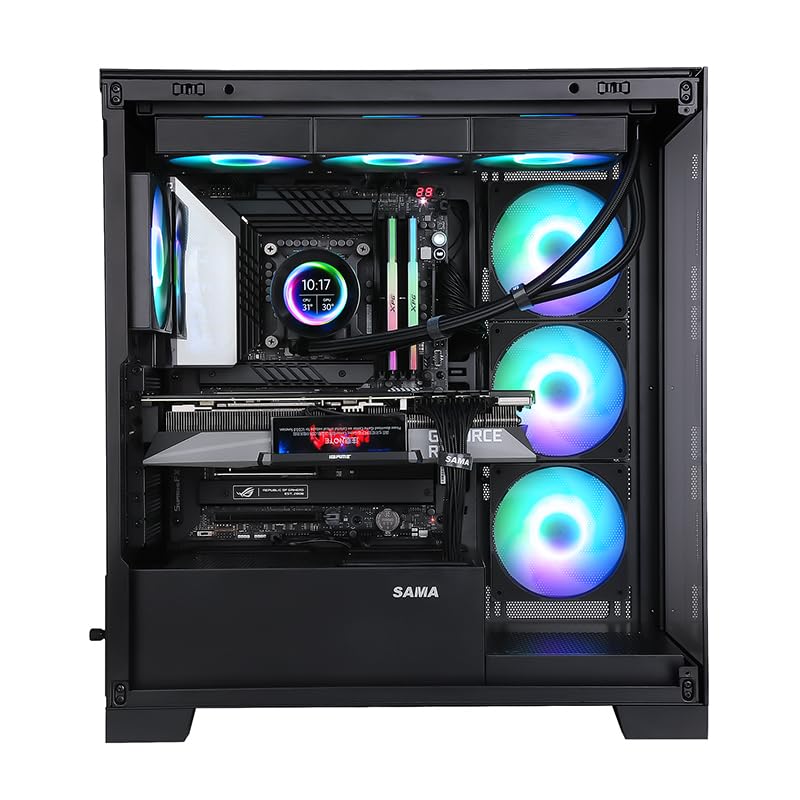 SAMA NEVIEW 4503 White Airflow Full Tower Case ATX PC Gaming Case Dual Tempered Glass 4X12CM ARGB Fan Pre-Install USB3.0X2 Type C Included 360mm AIO Support at Top