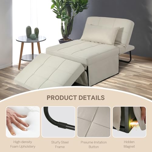 Ottoman Sofa Folding Sofa Bed（No Installation Required）, 4 in-1 Sleeper Chair Bed Multi-Function Folding Convertible Couch Chair Ottoman Bed for Apartment, Small Space,36” Width(Gray)