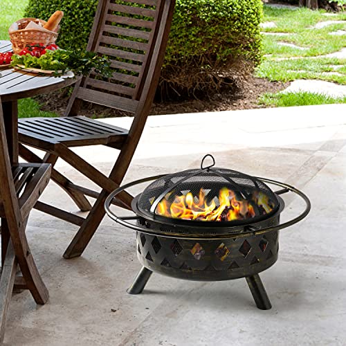 Chiminea Fire Pit,2 in 1 Fire Pit for Outdoor,Chiminea Fireplace with Mesh Spark Screen Doors, Outside Wood Burning Fire Pit for Patio
