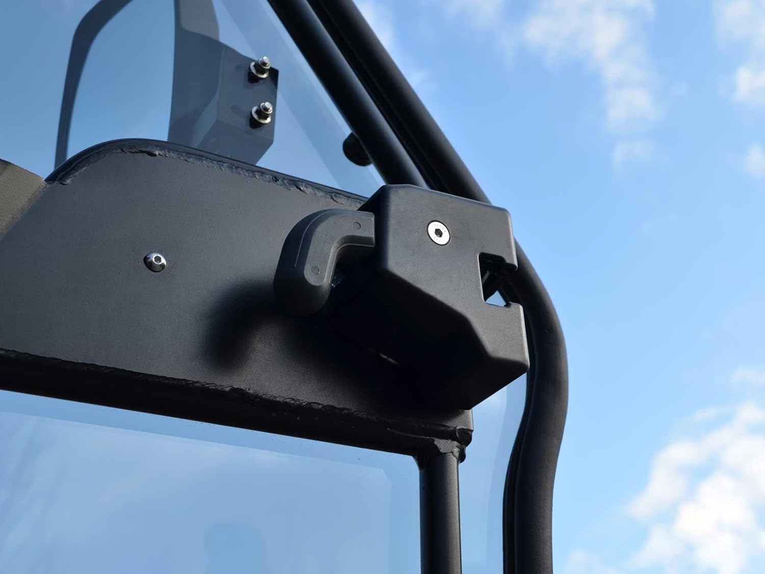 SuperATV Polaris Ranger Cab Enclosure Vented Doors (See Fitment) - Made of Lightly Tinted Scratch-Resistant 1/4 Thick Polycarbonate - Sliding Vents - Includes Bolt-On Side View Mirrors - Made in USA