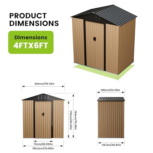Outdoor Storage Shed, 8 x 6 FT Metal Storage Shed, Metal Garden Tool Shed with Roof, Door & Lock, Waterproof and Anti-UV, for Patio Garden Yard, Brown