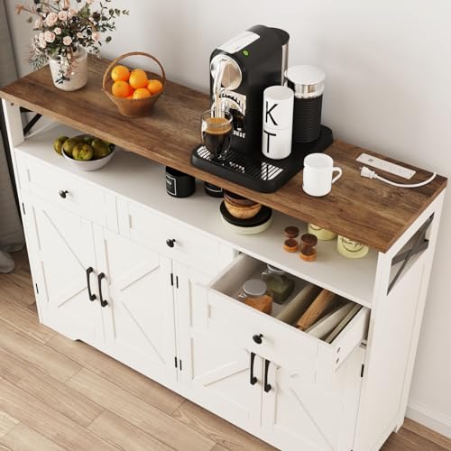 51" L Modern Farmhouse Sideboard Buffet Cabinet, White Storage Cabinet with Drawers & Shelves, Kitchen Pantry Hutch Cabinet, Coffee Bar Station Table for Living Room, Dining Room, Entryway
