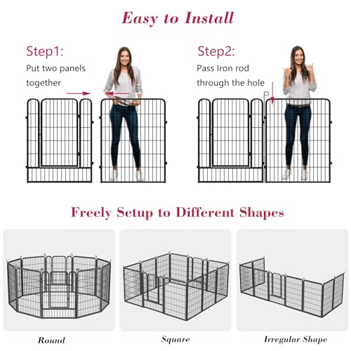 Dog Playpen, 32inch 10 Panels Outdoor Dog Fence Indoor Dog Pen Anti-Rust Pet Puppy Pen Dog Exercise Pen with Lock for Medium Small Dogs, Portable Pet Fence for Yard RV Camping