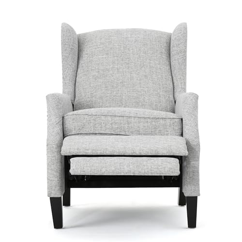 LUMISOL Upholstered Wingback Recliner Chair, Manual Push Back Recliner with Curved Arms, Single Reclining Sofa Chair with Wood Legs and Nailhead Trim for Nursery, Bedroom, Living Room (Light Grey)