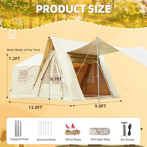 YOLENY Inflatable Tents for Camping, 4/6/8/10/12 Person Tent with TPU Skylight, Mesh Windows, Stove Jack & Pump, Easy Setup 4 Season Glamping Tent, Waterproof & Windproof