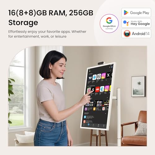 ApoloSign 32'' UHD 4K Smart Portable TV 2nd Gen, 16(8+8) GB RAM+256GB, Android 14, EDLA-Certified, Portable Touch Screen Monitor, Built-in 9300mAh Battery, Full Swivel Rotation, Voice Remote Control