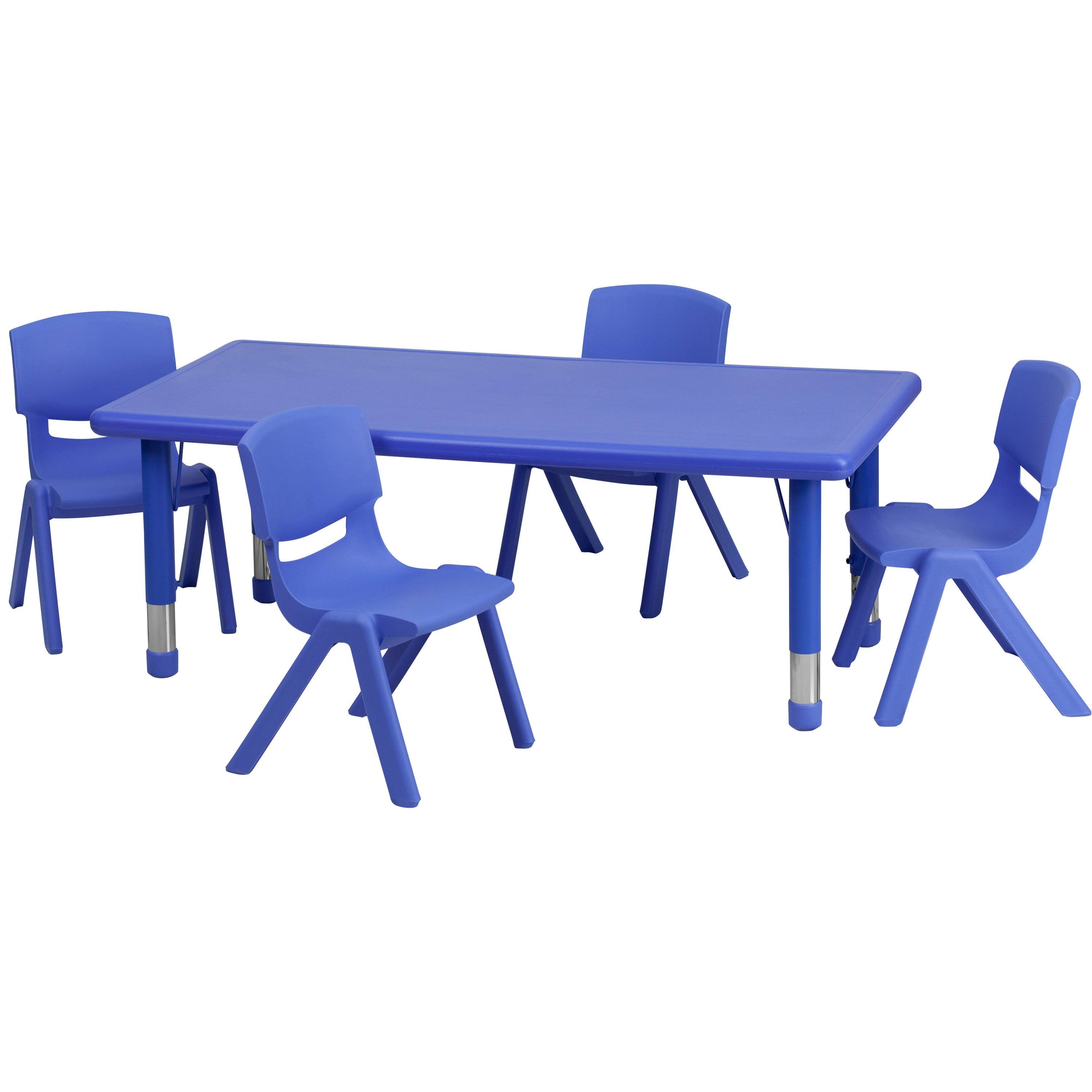 Flash Furniture 24&&W x 48&&l Rectangular Green Plastic Height Adjustable Activity Table Set with 4 Chairs