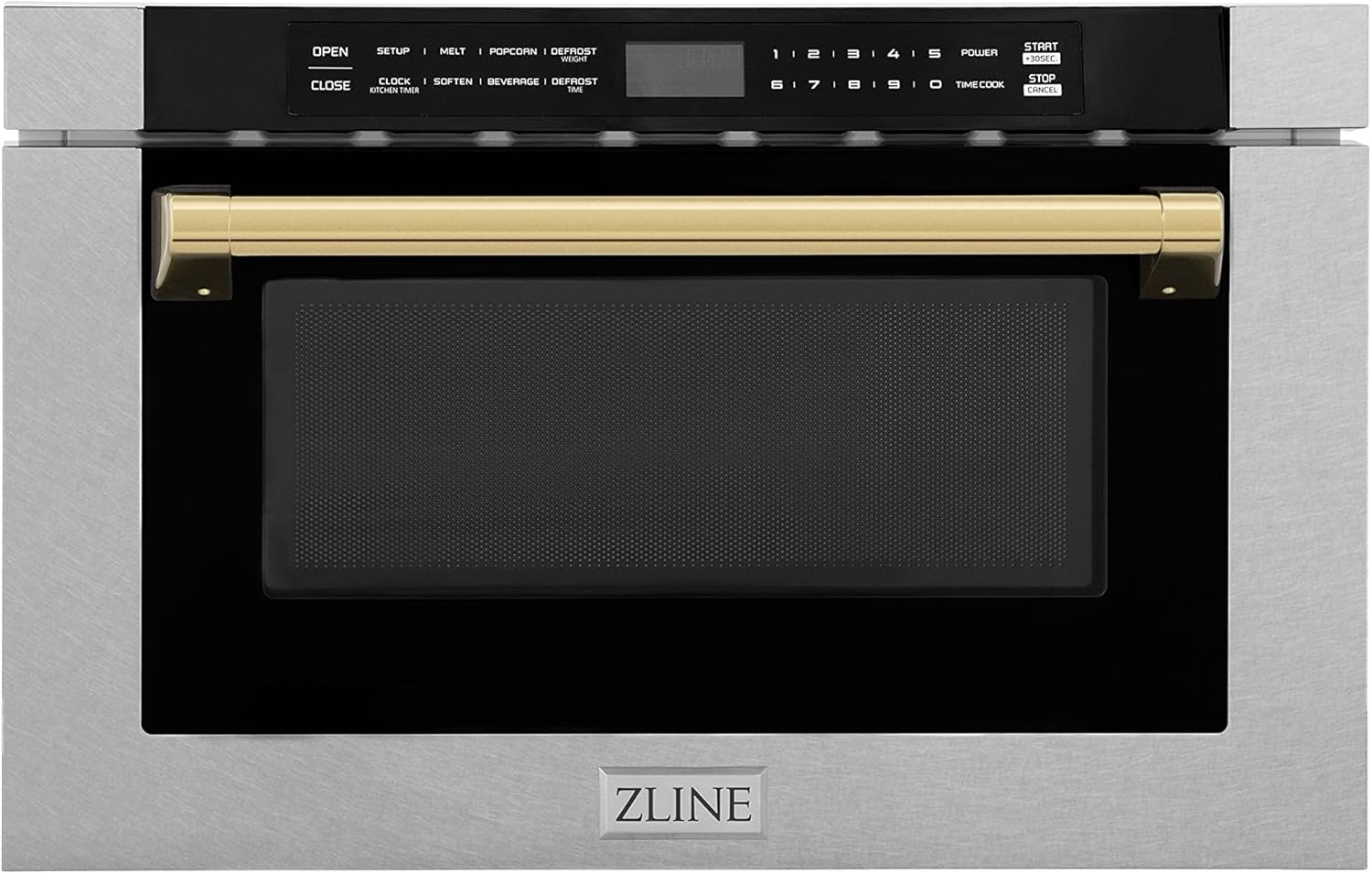 ZLINE Autograph Edition 24" 1.2 cu. ft. Built-in Microwave Drawer with a Traditional Handle in Fingerprint Resistant Stainless Steel and Gold Accents