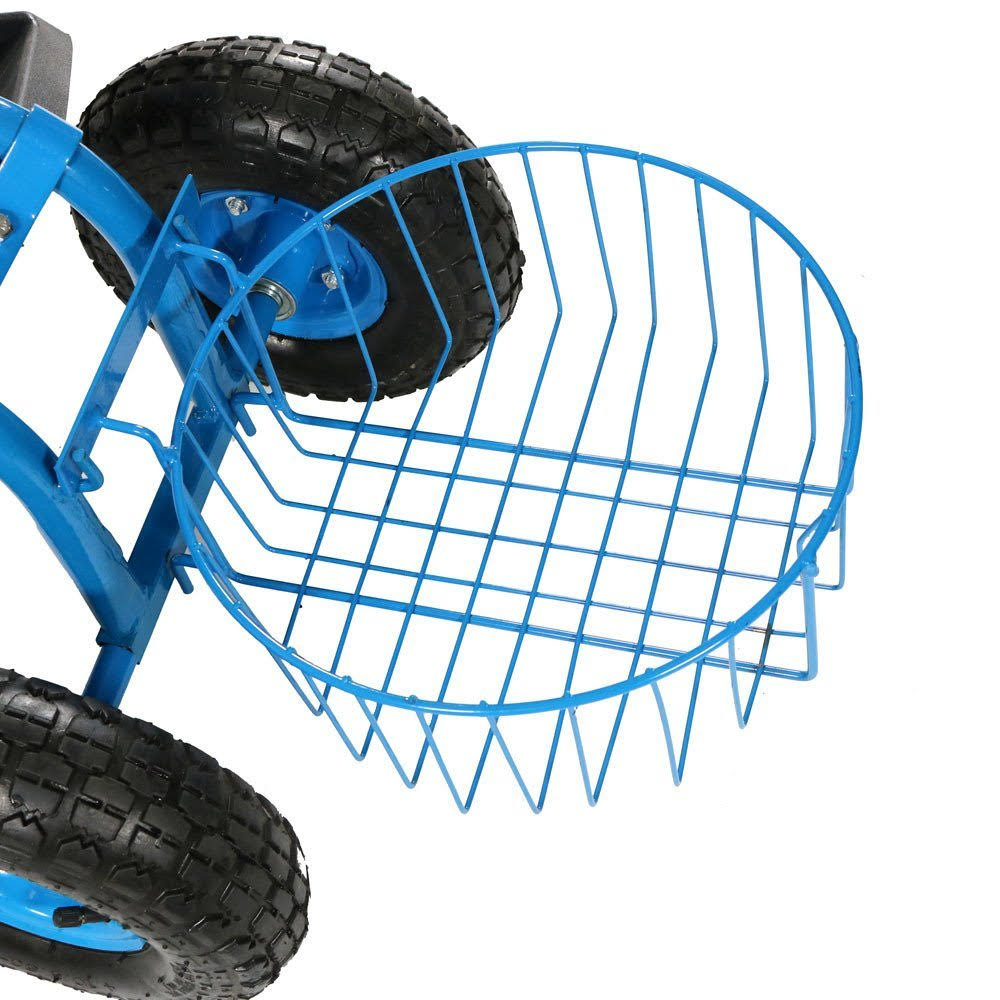 Sunnydaze Blue Rolling Garden Cart with Extendable Steering Handle, Swivel Seat