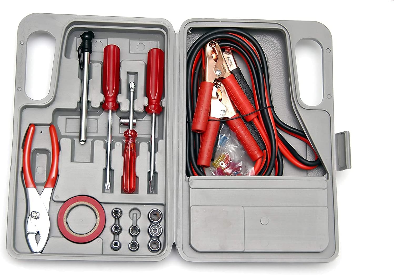 Emergency Roadside Automobile Assistance Kit- 30 Piece Set for Car, Truck, SUV, RV-Carrying Case, Jumper Cables, Tools, Gloves, and More by Stalwart