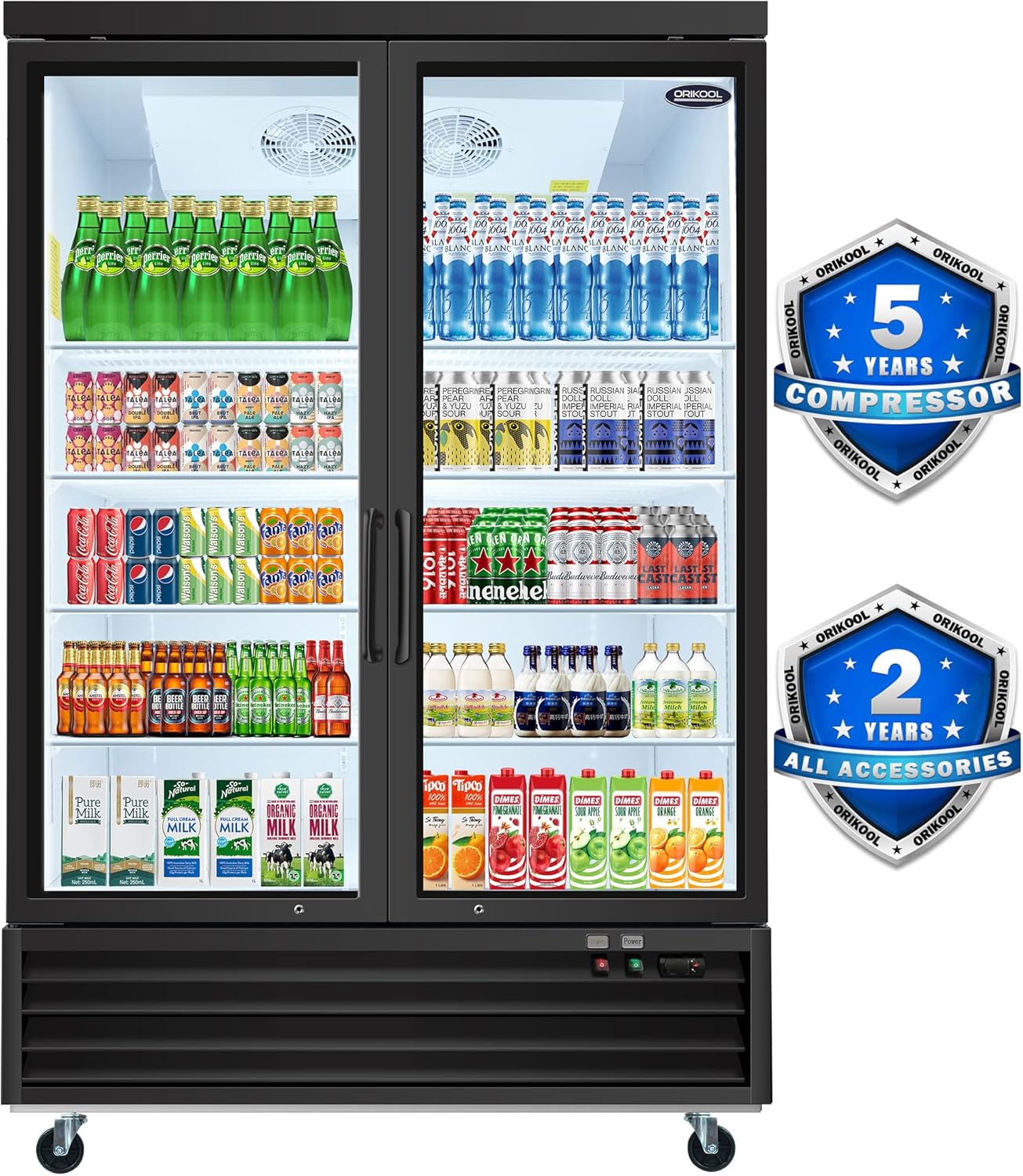 Glass Door Merchandiser Refrigerator with LED Lighting, 44.7 cu.ft Commercial Beverage Cooler, Auto Defrost, Extra Adjustable Shelves and Drink Organizers, ETL Certifications