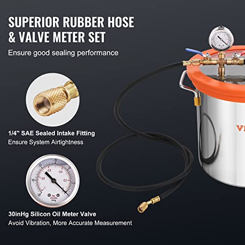 VEVOR Vacuum Pump 7 CFM 3/4HP Dual Stages Air Conditioning Vacuum Pump 2Stage with 5 Gallon Vacuum Chamber Ultimate Vacuum Manifold Gauge Set, Manifold Gauge and Hose for Air Conditioning Systems