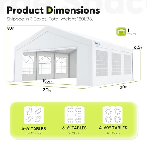 Quictent 20x20 Party Tent Heavy Duty Outdoor Canopy Tent Carport Wedding Event Shelter BBQ Wedding Tents for Parties with Storage Bags(Mesh)