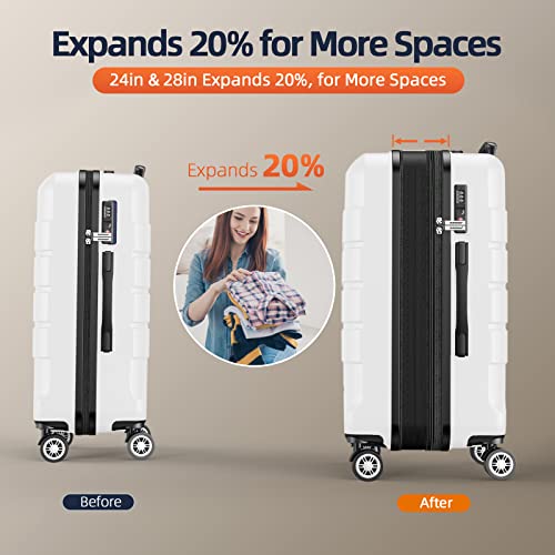 SHOWKOO Luggage Sets Expandable PC+ABS Durable Suitcase Sets Double Wheels TSA Lock 4 Piece Luggage Set Royal Blue