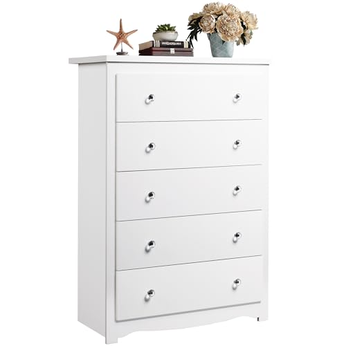 WLIVE Wood Dresser with 5 Drawers, Black Wooden Storage Cabinet, Organizer Drawers for Bedroom, Living Room, Hallway, Measuring 15.75" W * 31.50" D * 45.35" H ﻿