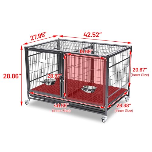 Homey Pet 43 inch Dog Crate 2 Floor Stackable Heavy Duty Dog Kennel Dog Grooming Cage with Detachable Divider, Additional Tray