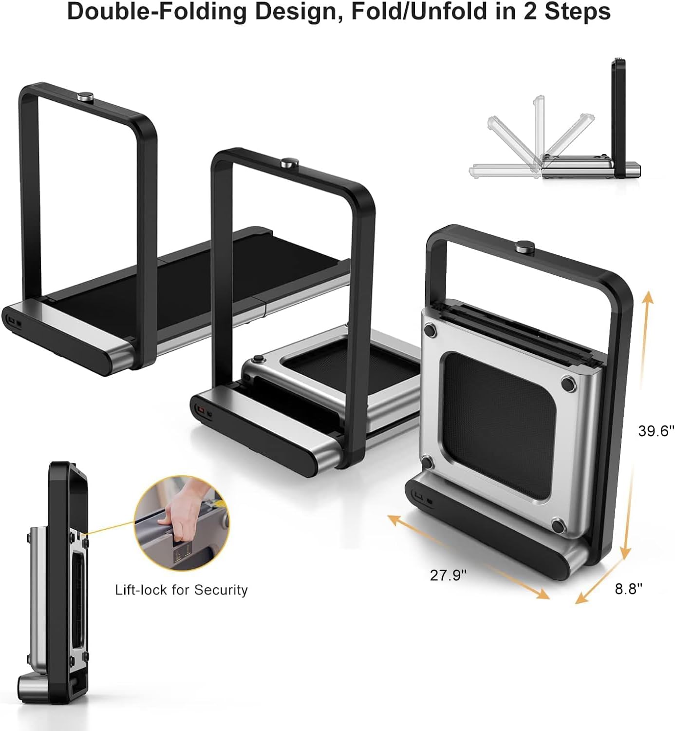 WALKINGPAD X21 Foldable Treadmill Smart Double Folding Walking Pad and Running Machine Fitness Exercise Gym Alternative 1.0-7.5MPH Support NFC LED Display Black