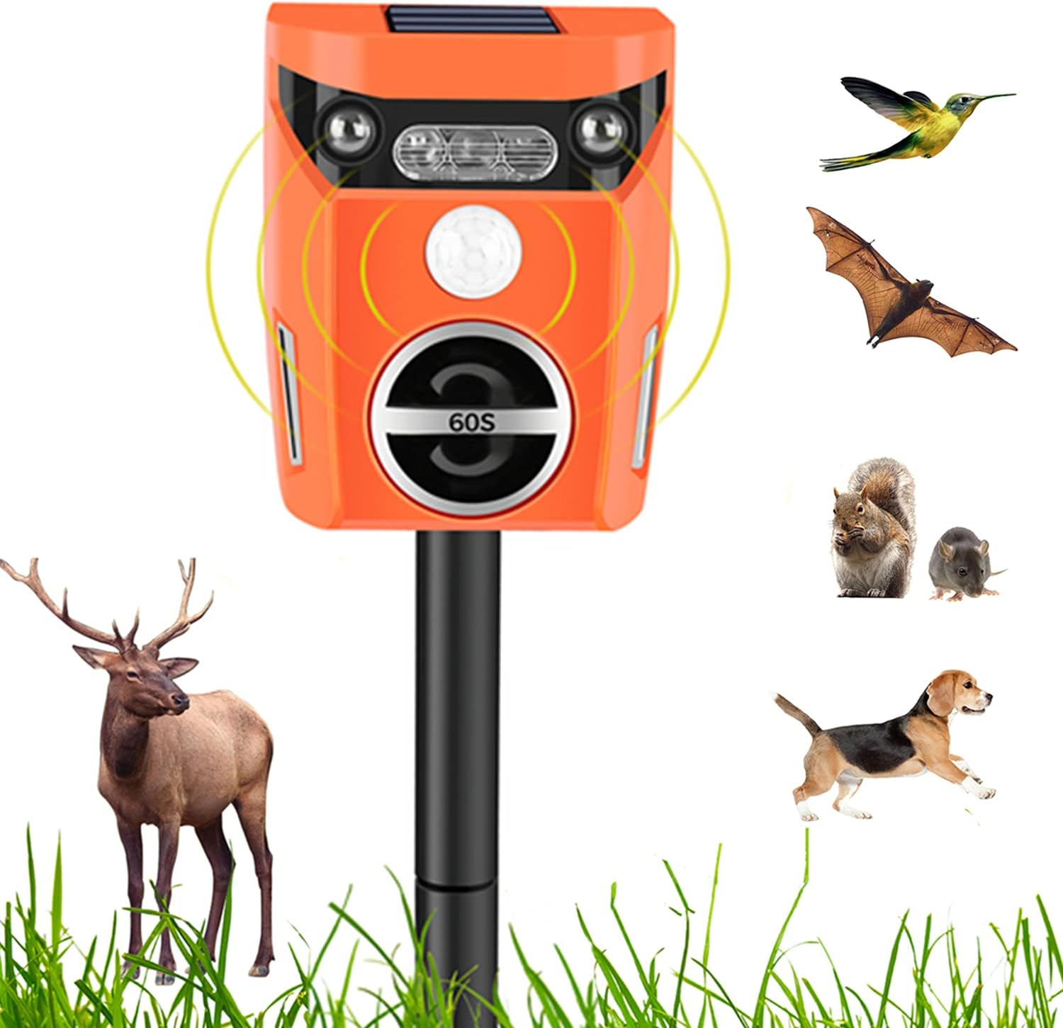 Solar Animal Repeller Ultrasonic Outdoor,Deer Repellent Devices for Garden,Deterrent with Motion Sensor & Strobe ,Big Coverage 1600sq.ft, Repel for Squirrel,Cat,Snake,Rabbit,Dog,Mice,Rat,Rodent,Etc.