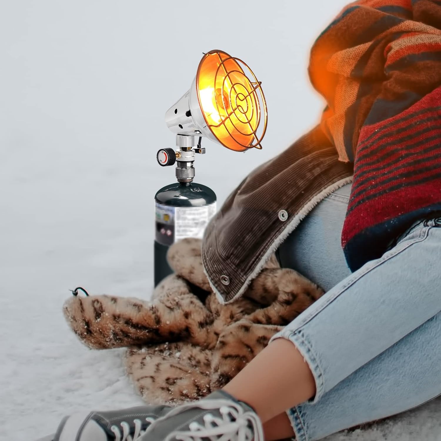 HEYPORK Outdoor Propane Butane Heater Stove,Portable Lightweight Warmer Heated Applicable to Gas Tank with Piezo Ignition Control Valve Warmth Tent Patio Camping Traveling Ice-Fishing Mini Heating