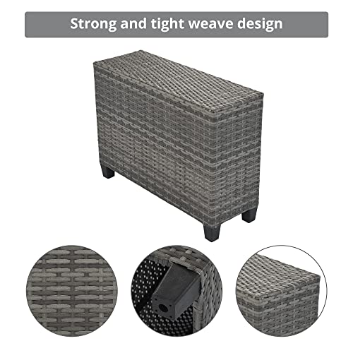 P PURLOVE 8 Piece Half Moon Sectional Round Patio Furniture Set, Outdoor Sectional Sofa Couch, Wicker Sofa Set with Washable Cushions and Glass Rectangular Coffee Table, for Garden, Backyard, Beige
