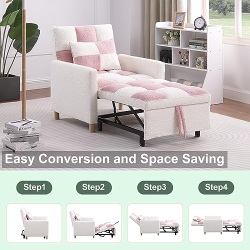 ODUWA Convertible Chair Bed,3-in-1 Sleeper Single Sofa Chair Bed with Pillow,Adjustable Backrest Recliner with Soft Velvet Fabric,Pull Out Sleeper Bed for Living Room,Dorm,Apartment,Bedroom or Office