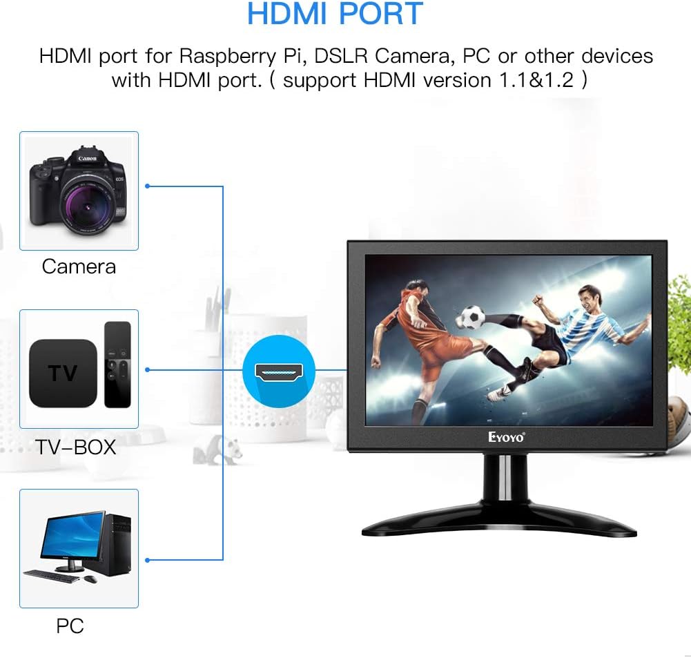 Eyoyo 7 inch Small HDMI LCD Monitor Portable IPS Screen 1280x800 16:10 Support HDMI VGA AV BNC Inputs Pack of 2