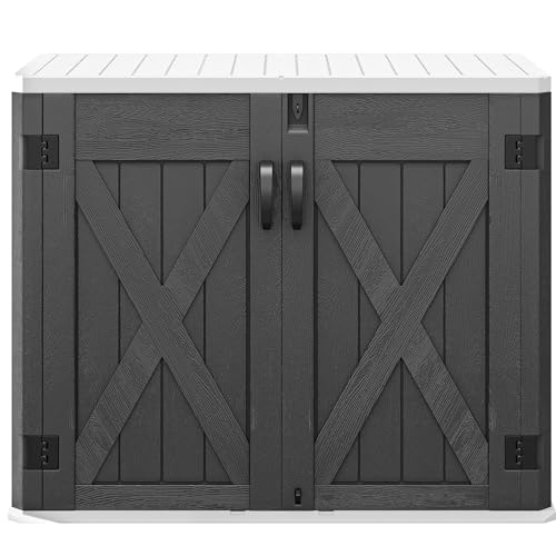 DWVO Outdoor Weather-Resistant Horizontal Storage Shed, 35 Cu Ft Capacity, Lockable and Waterproof, Suitable for Storing Garden Tools, Light Gray