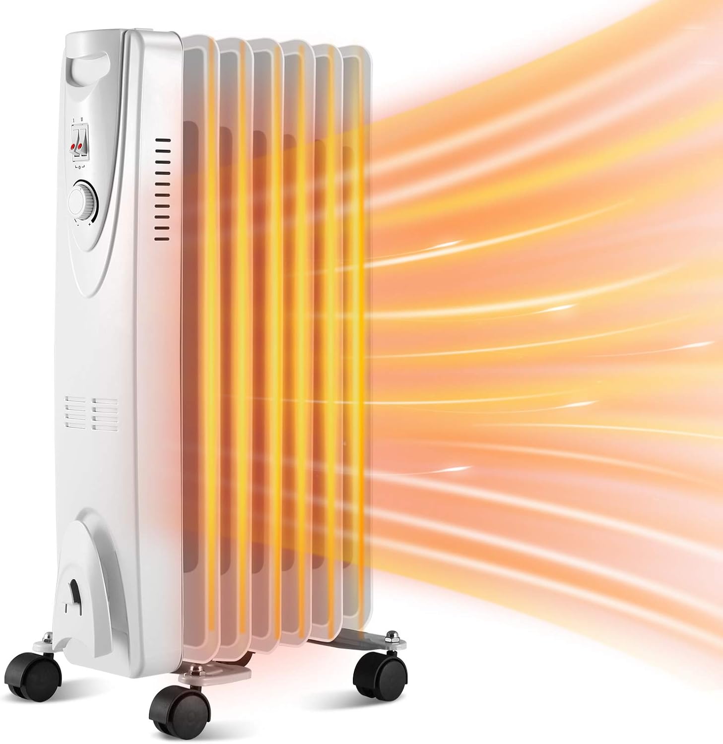 Kismile Oil Filled Electric Radiator Heater, Portable Oil-Filled Space Heater with Adjustable Thermostat Oil Heater with Overheat Protection, Safety Features for Home,Office,1500W (Grey) Pack of 2
